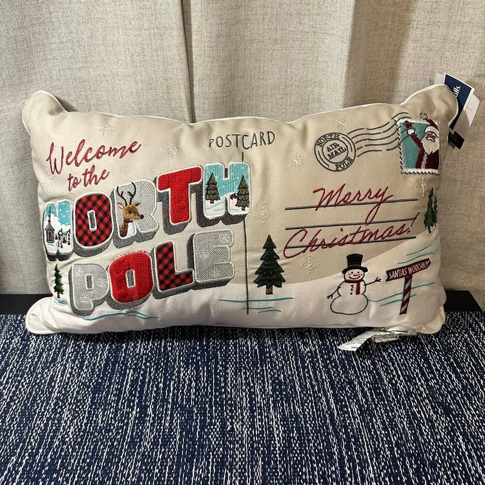 Novogratz North Pole Postage Stamp Decorative Throw Pillow